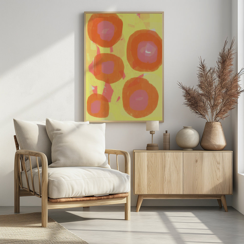 Abstract Painting. Boho roses in orange and pink on yellow. | Poster