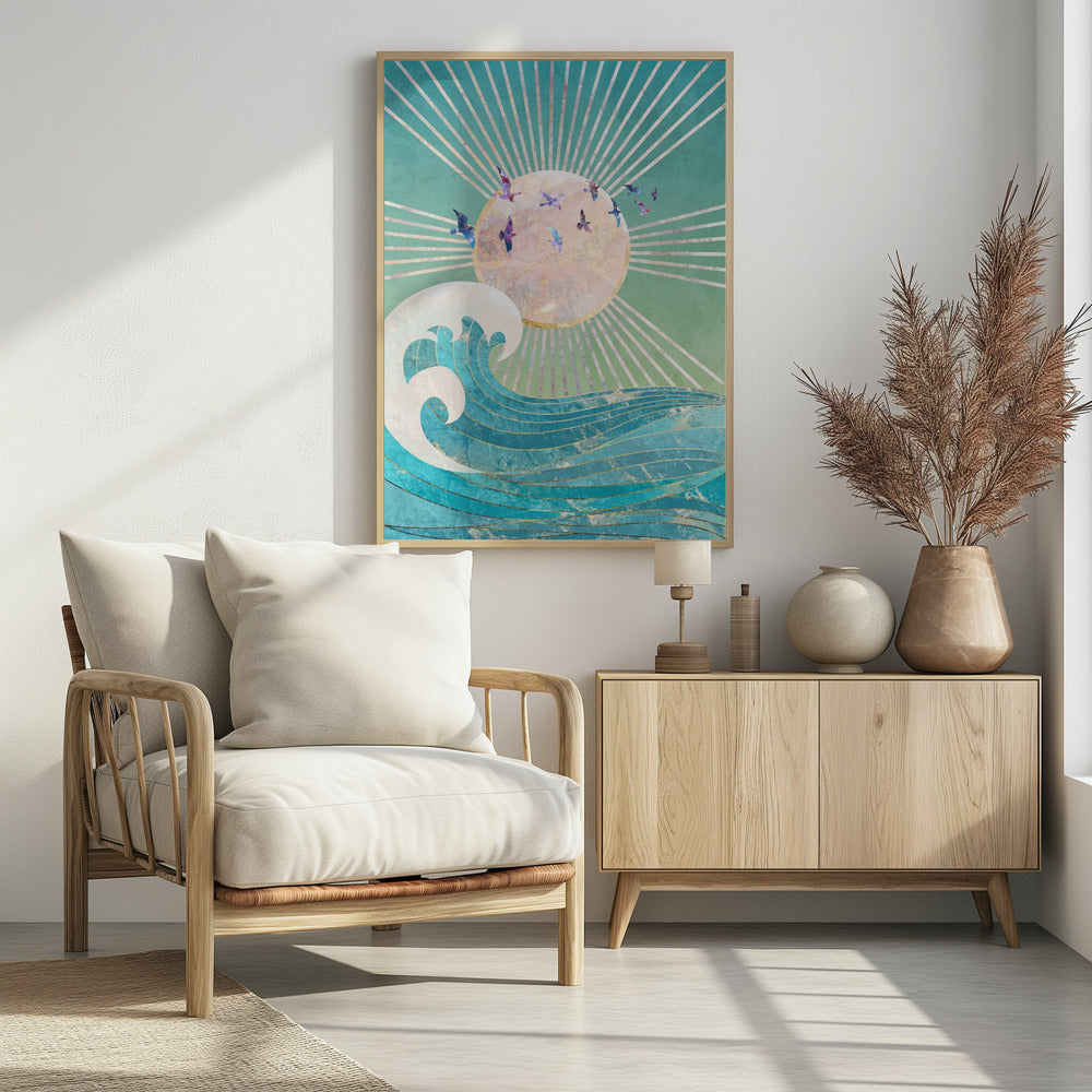 Sunset Golden Ocean Turquoise | Poster