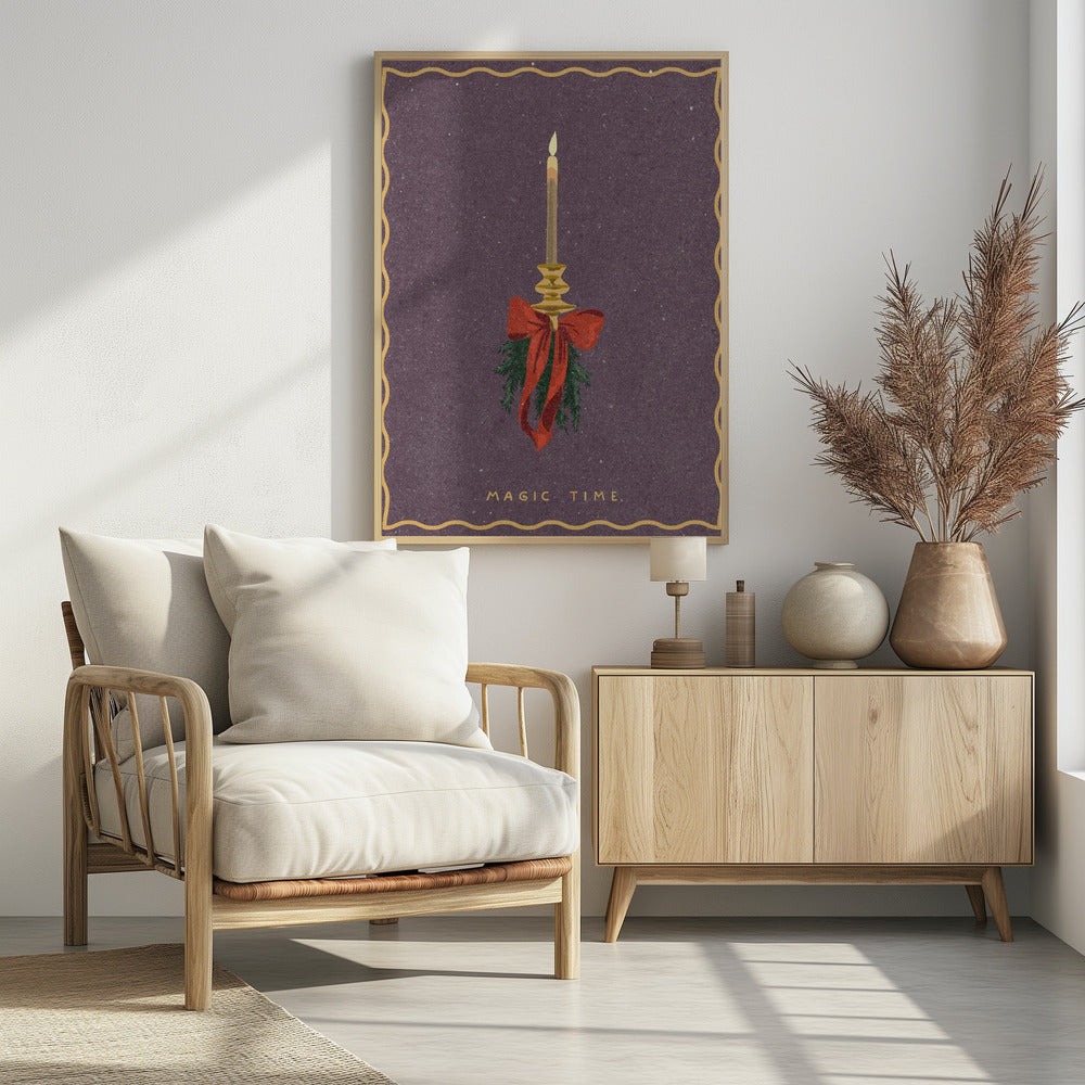 Candle with bow and spruce sprigs | Poster