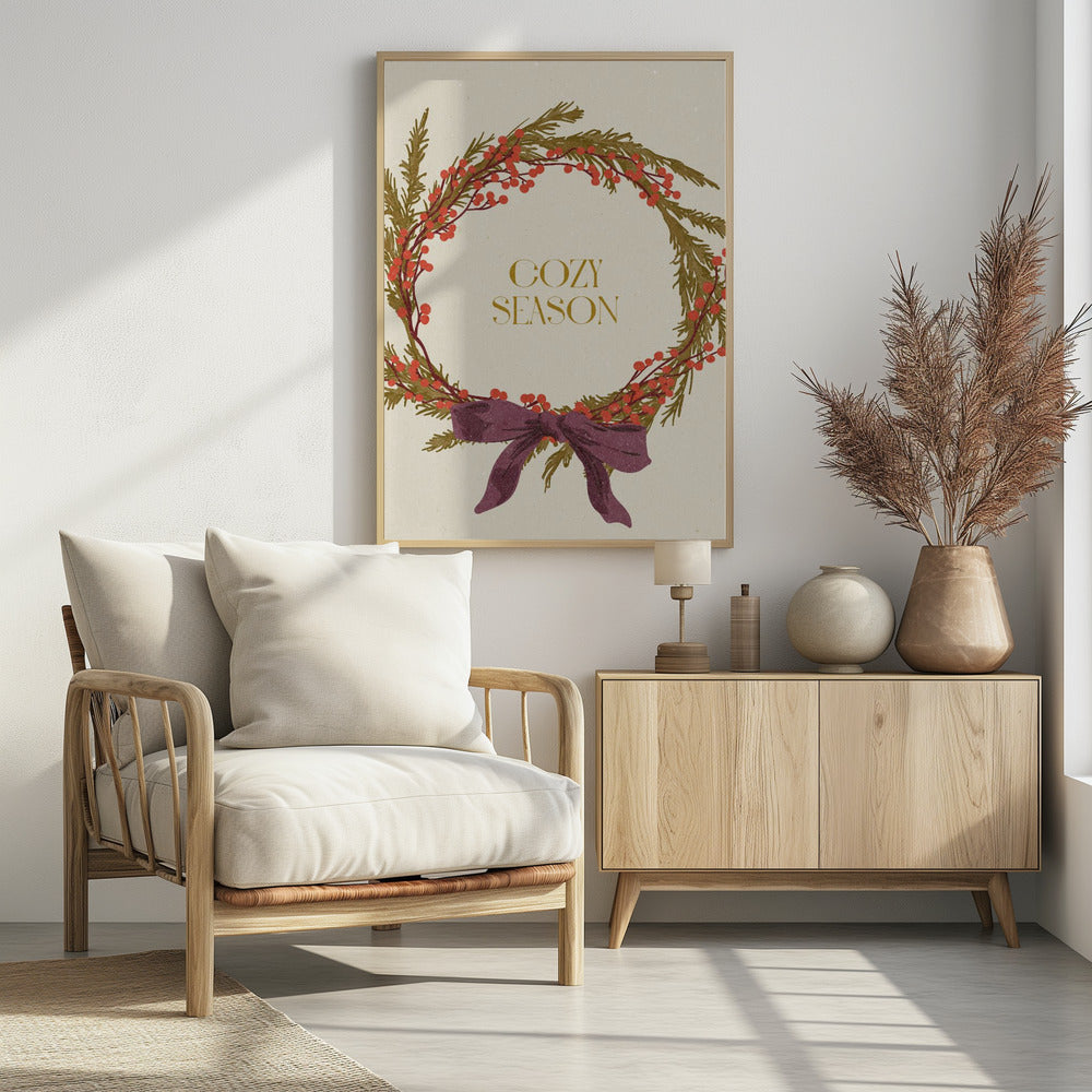 Cozy Season. Christmas wreath with bow | Poster