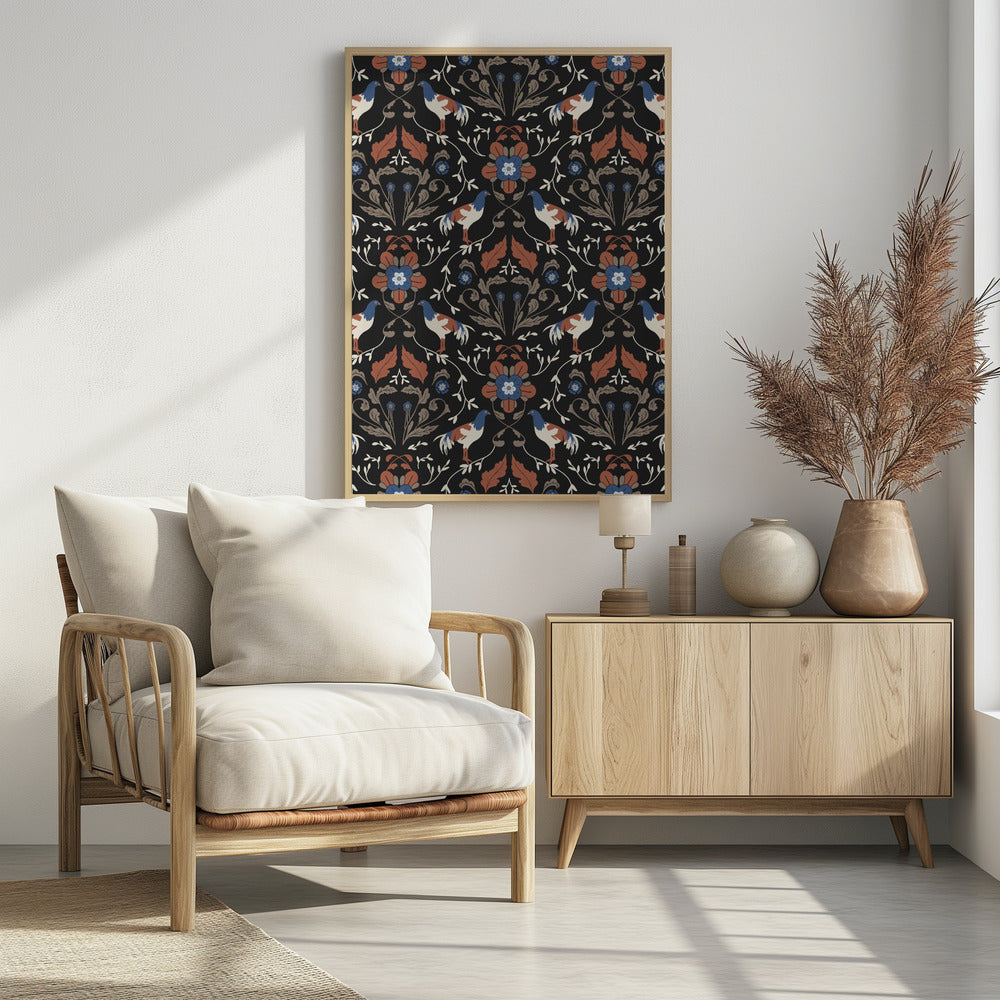 Roosters Beige Pattern | Poster