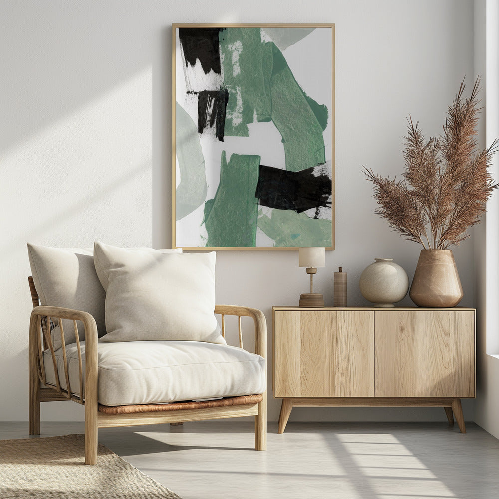Abstract Green &amp; Black Shapes No1 Print | Poster