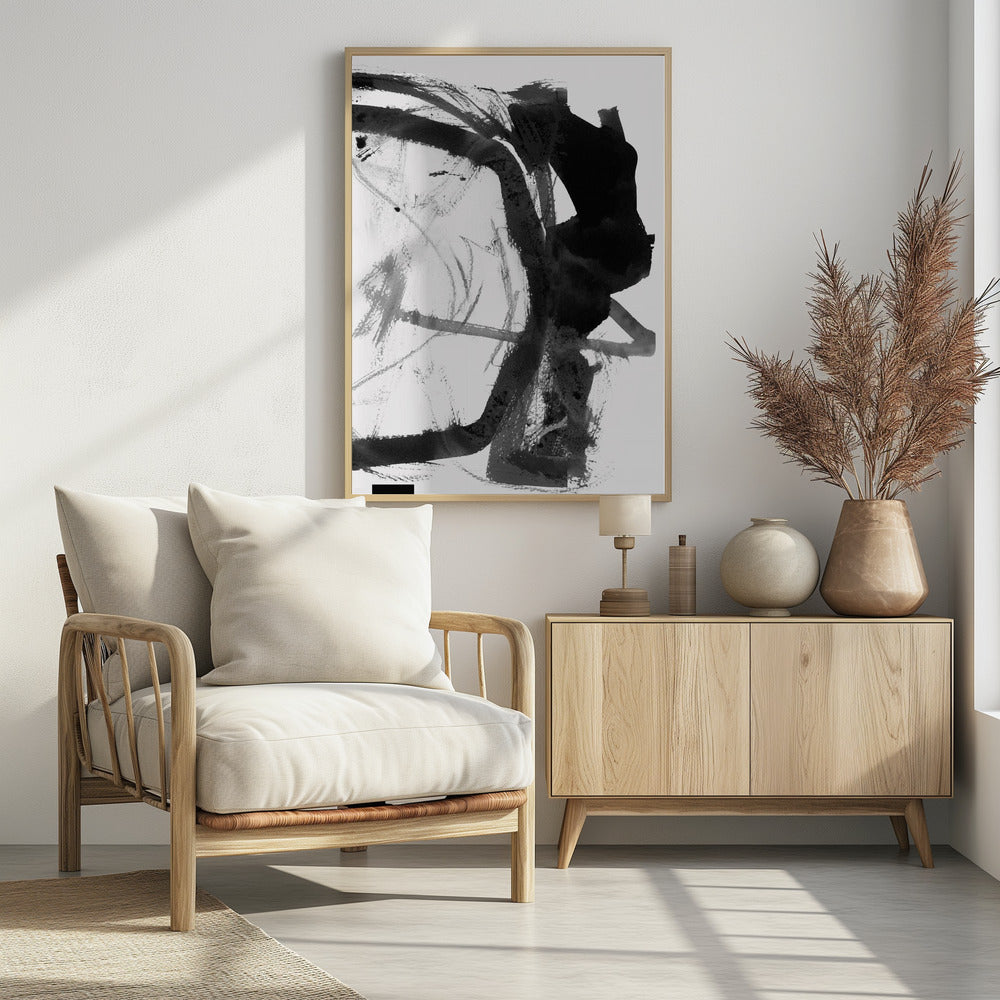 Black &amp; Grey Ink Abstract Art Print | Poster
