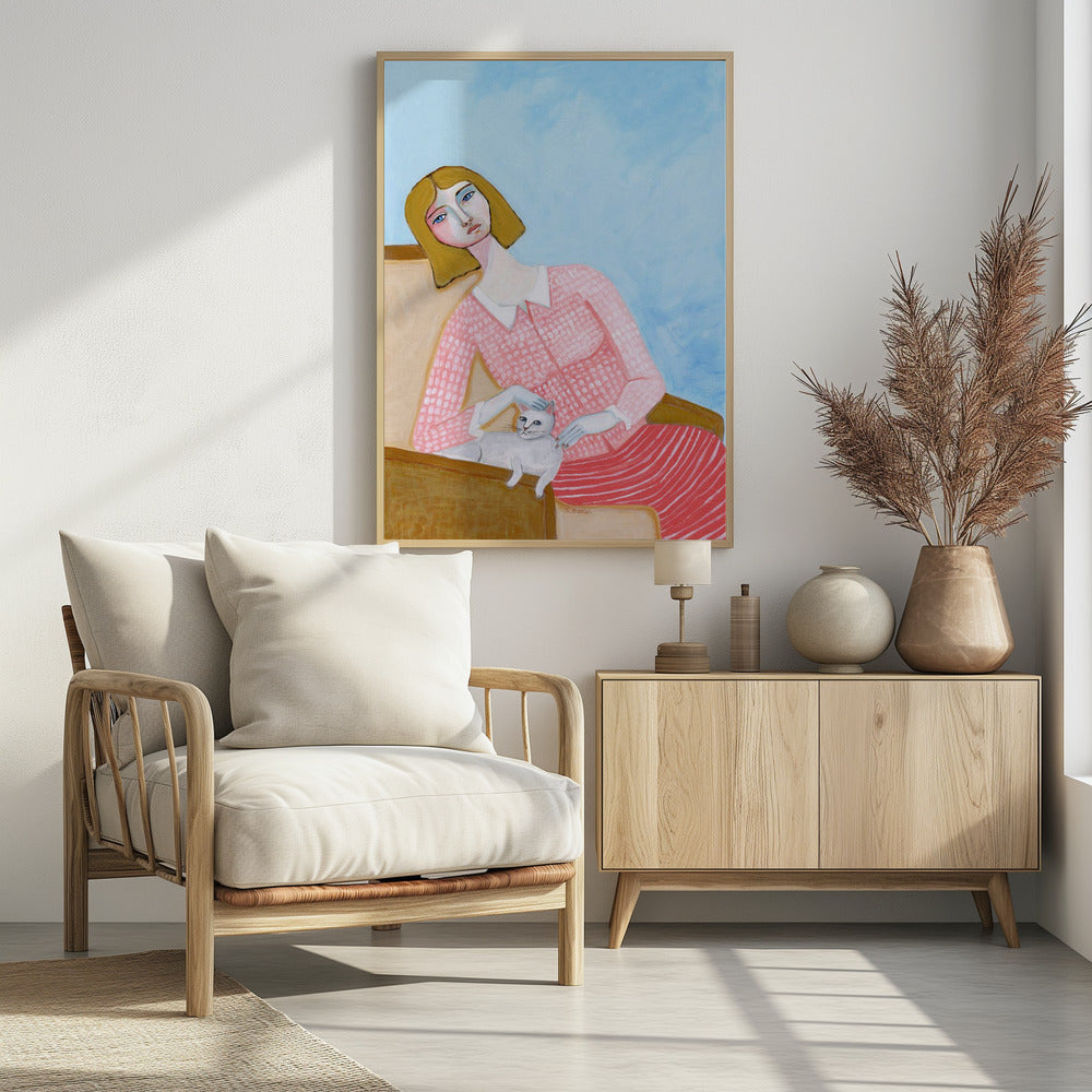 Lady with white cat | Poster