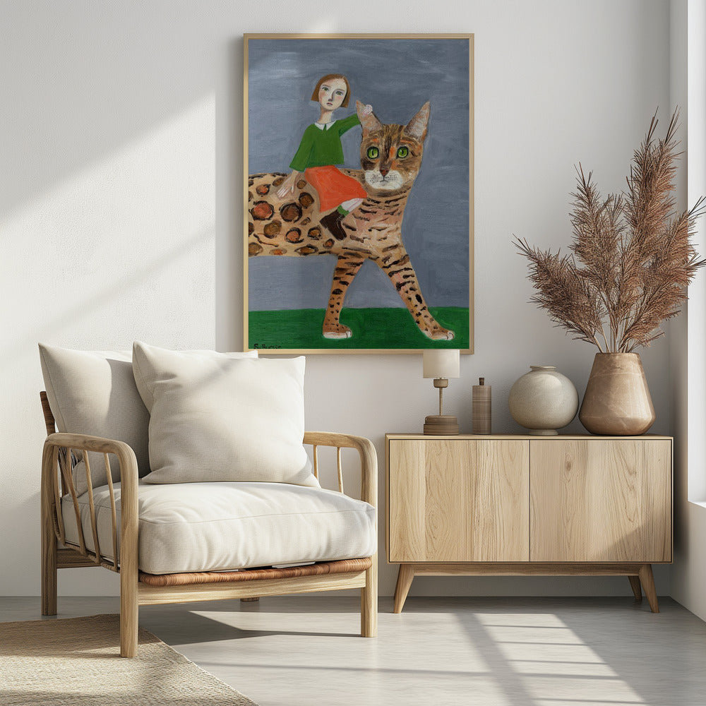 Girl on Bengal Cat | Poster