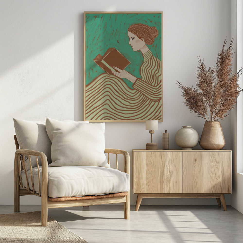 Lady reading striped dress | Poster