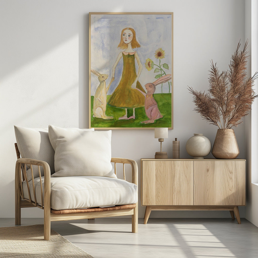 Girl with her rabbits | Poster