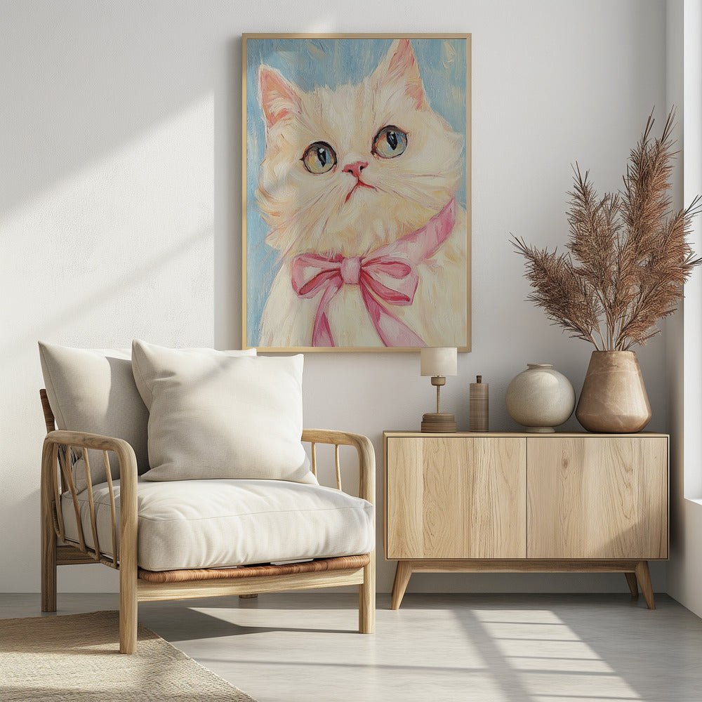Pink Bow White Cat | Poster