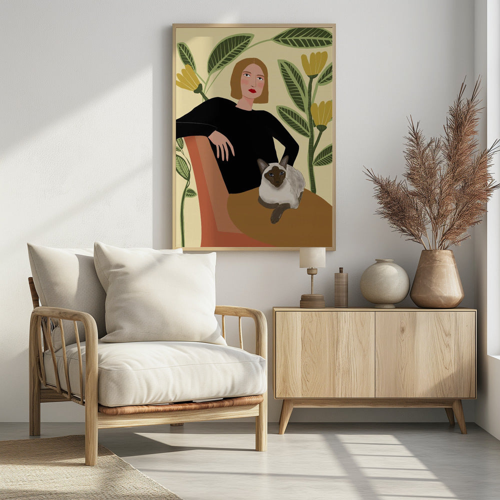 Lady with plants and cat | Poster