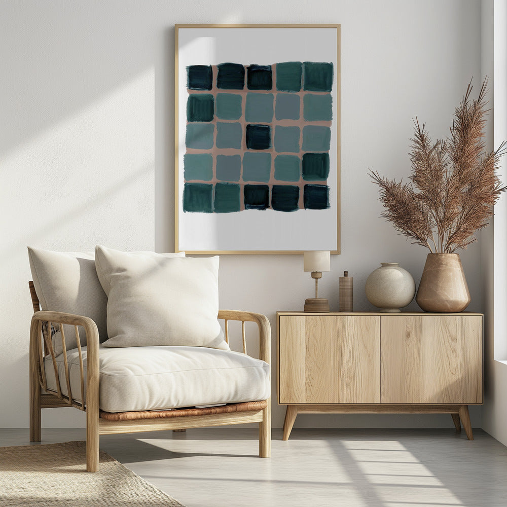 Teal Checkered Square Print | Poster