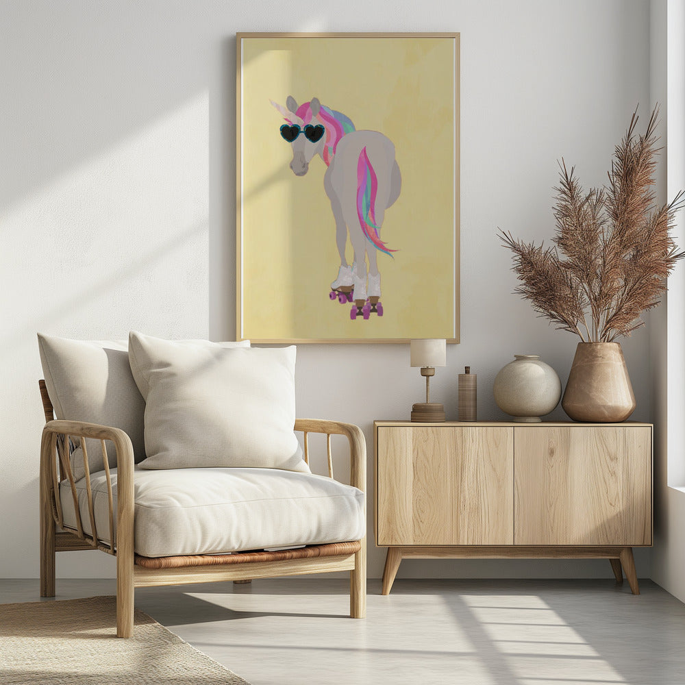 Unicorn rollerskating yello | Poster
