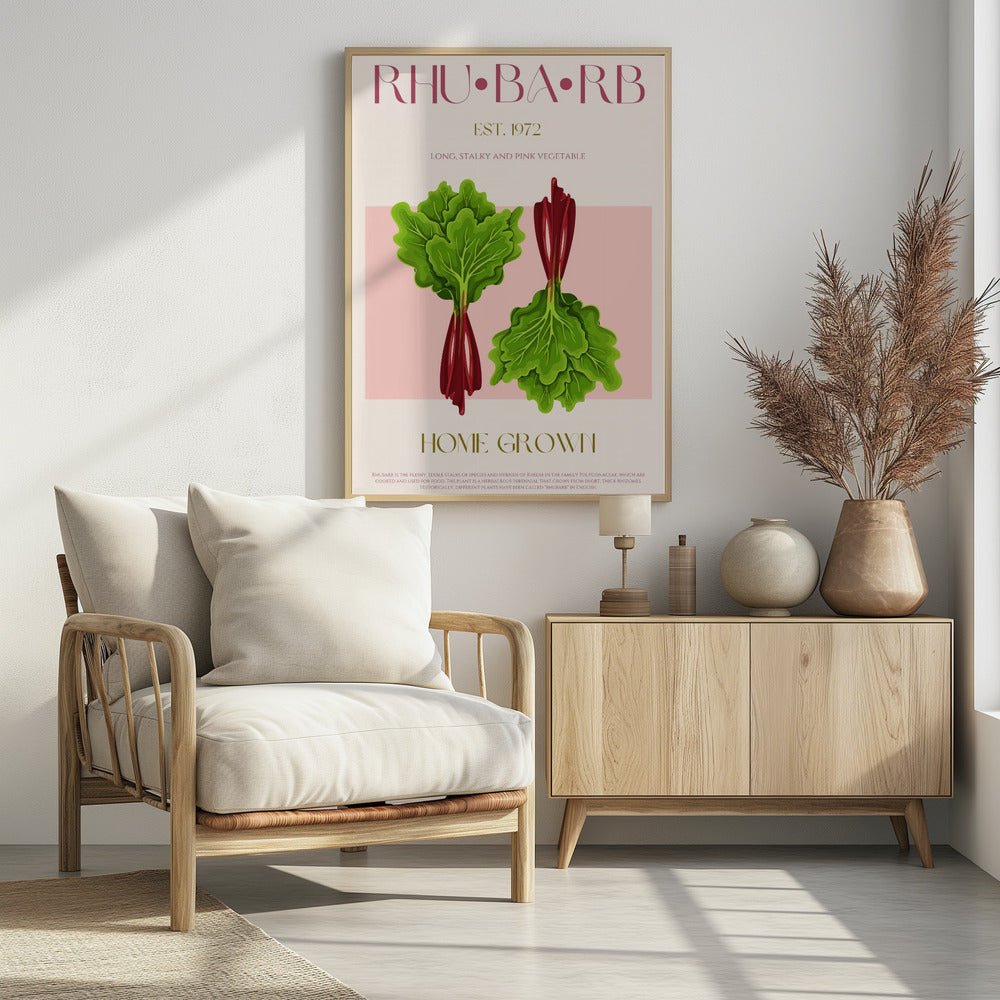 Illustrated Rhubarb With Vibrant Pink Stalks | Poster