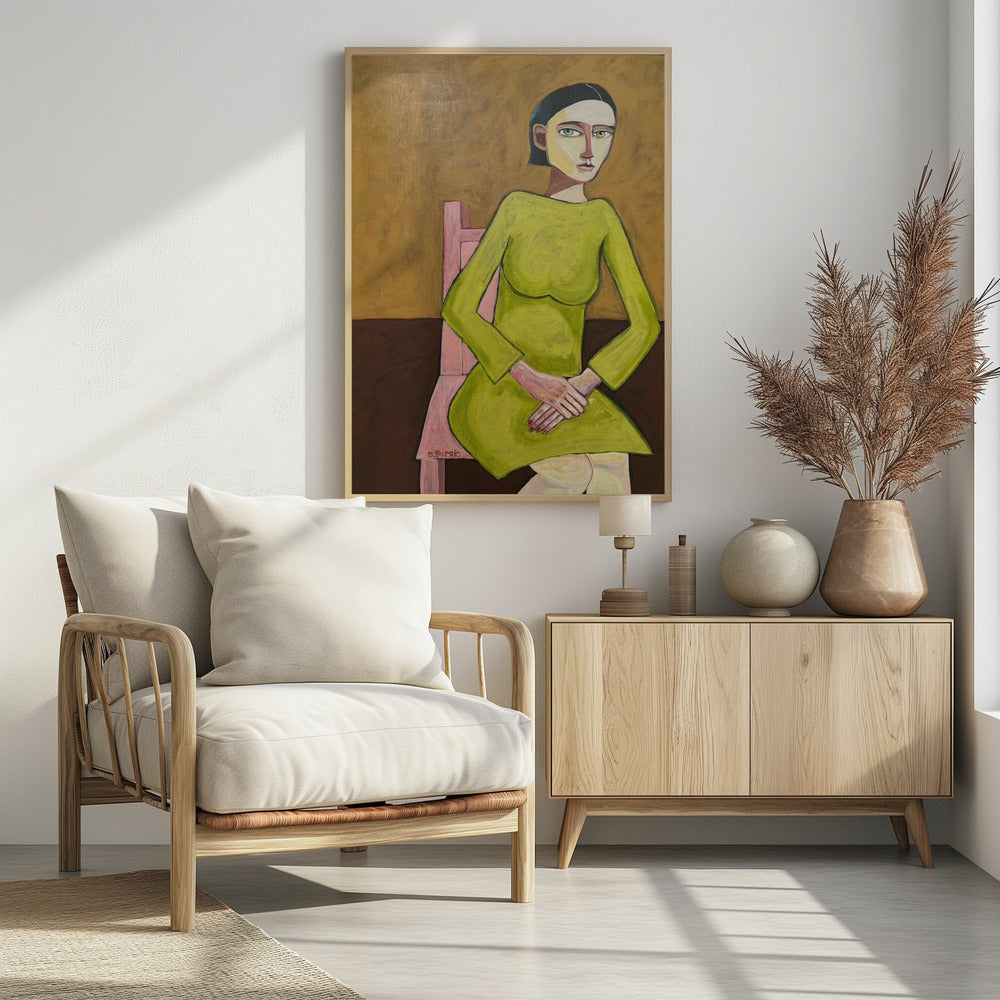 The Good Listener Lady Sitting on Chair | Poster