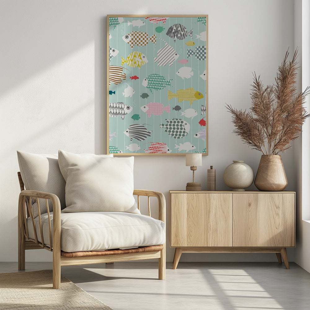 Fresh fish on mint pattern | Poster