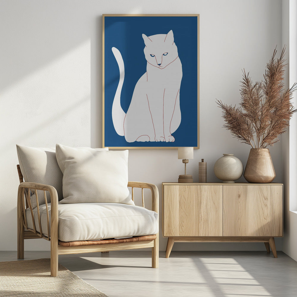White and blue cat | Poster