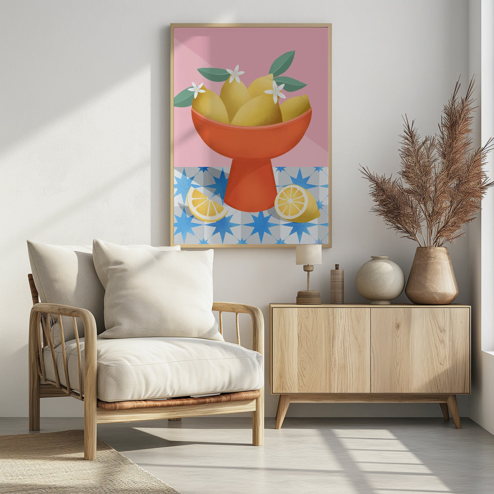 Lemons in a Red Pedestal Bowl | Poster