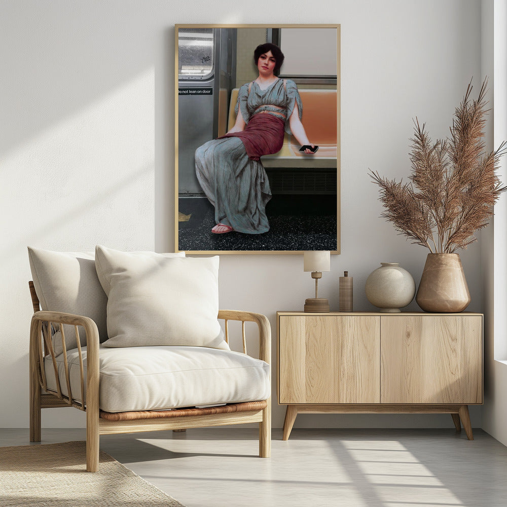 A Woman in Ancient Attire Seated in a Subway | Poster