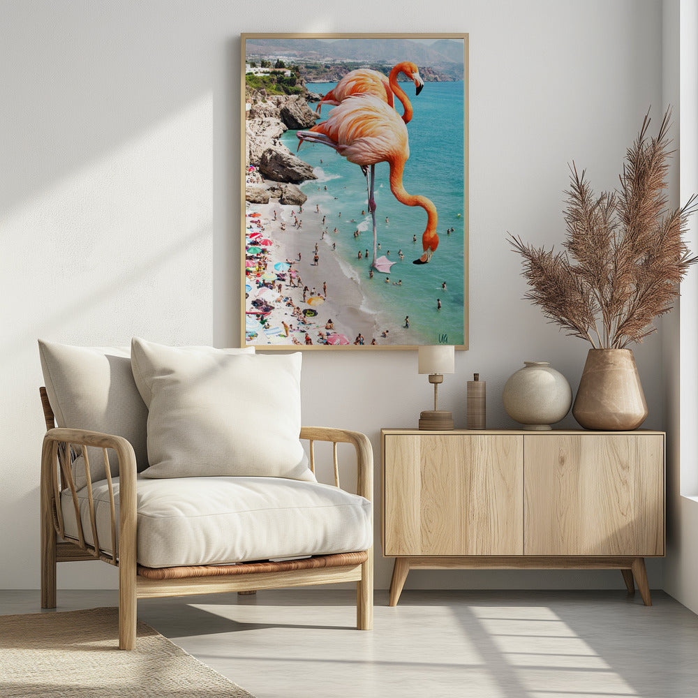 Flamingos On the Beach | Poster