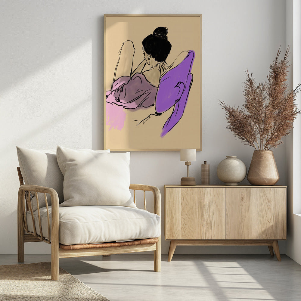 Reclining Woman Draped in Fluid Purple and Pink Tones | Poster