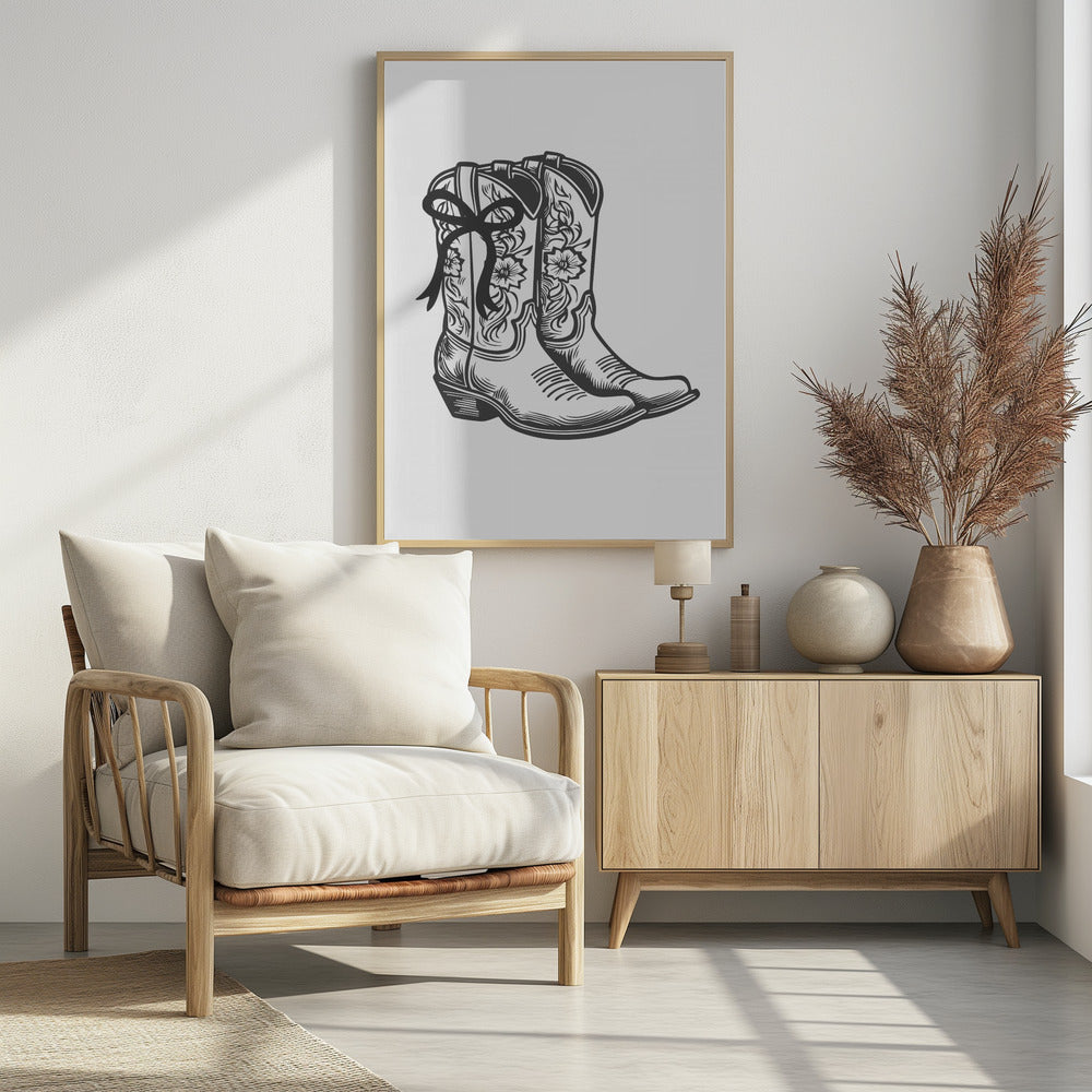 Black Cowgirl Boots with Bow | Poster