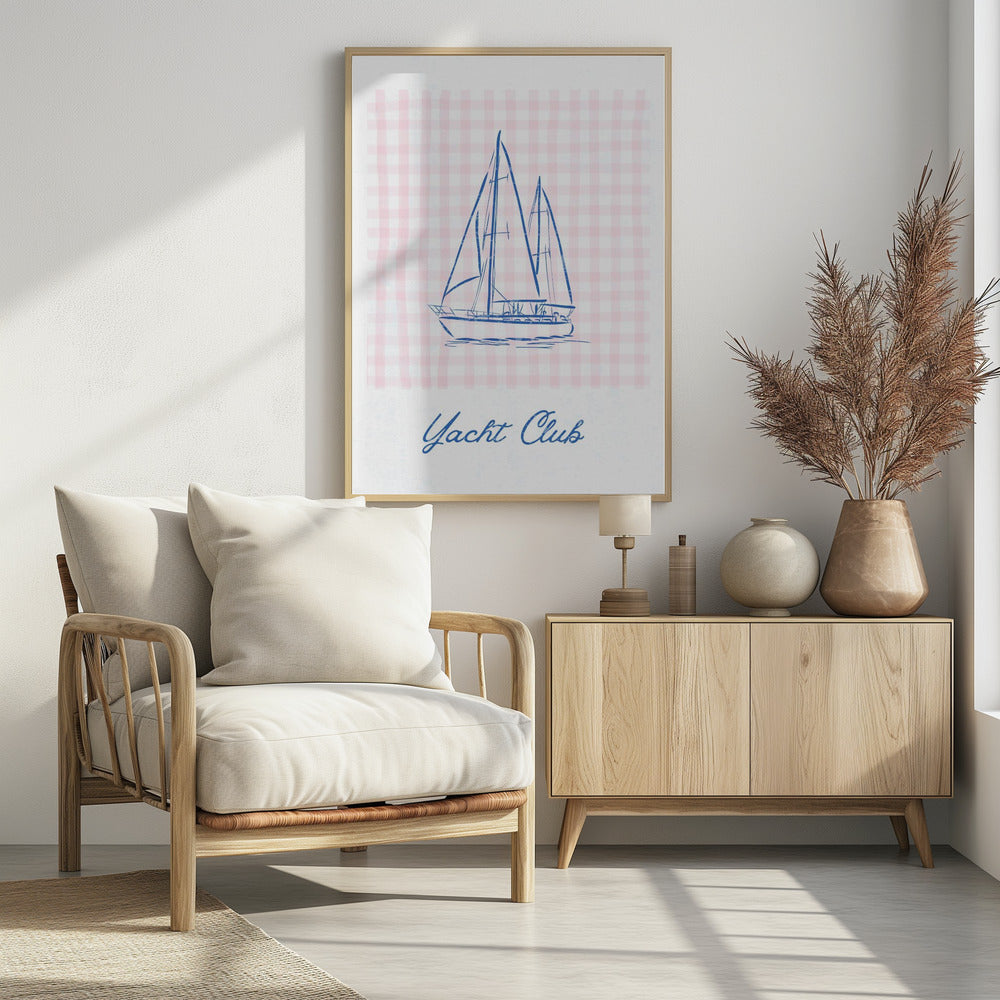 Minimalist Blue Line Drawing of a Yacht | Poster