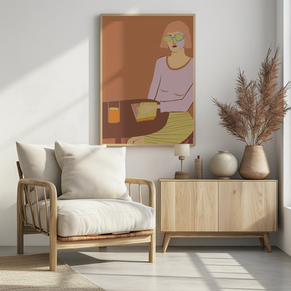 Lady reading with drink | Poster