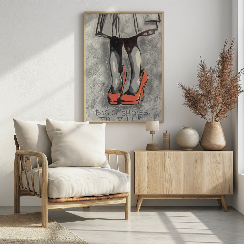 Child Wearing Oversized Red High Heels | Poster