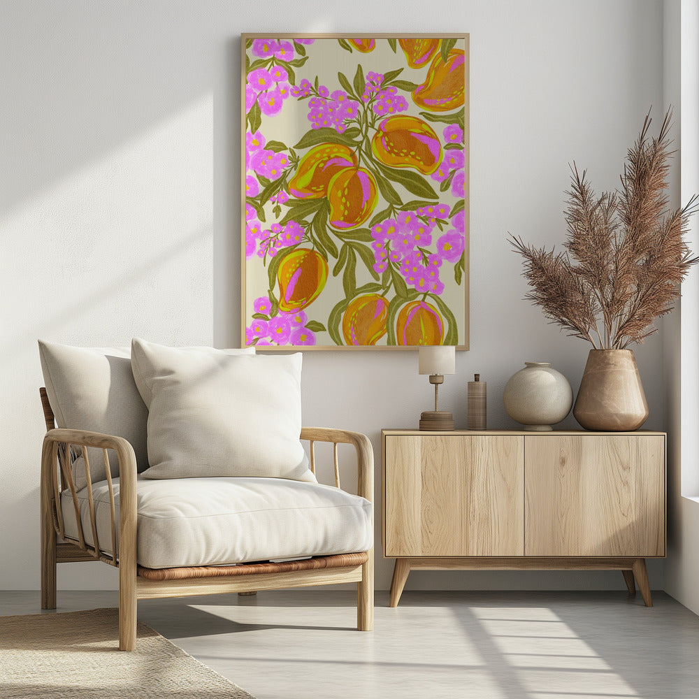 Tropical Theme With Lush Mangoes And Flowers | Poster