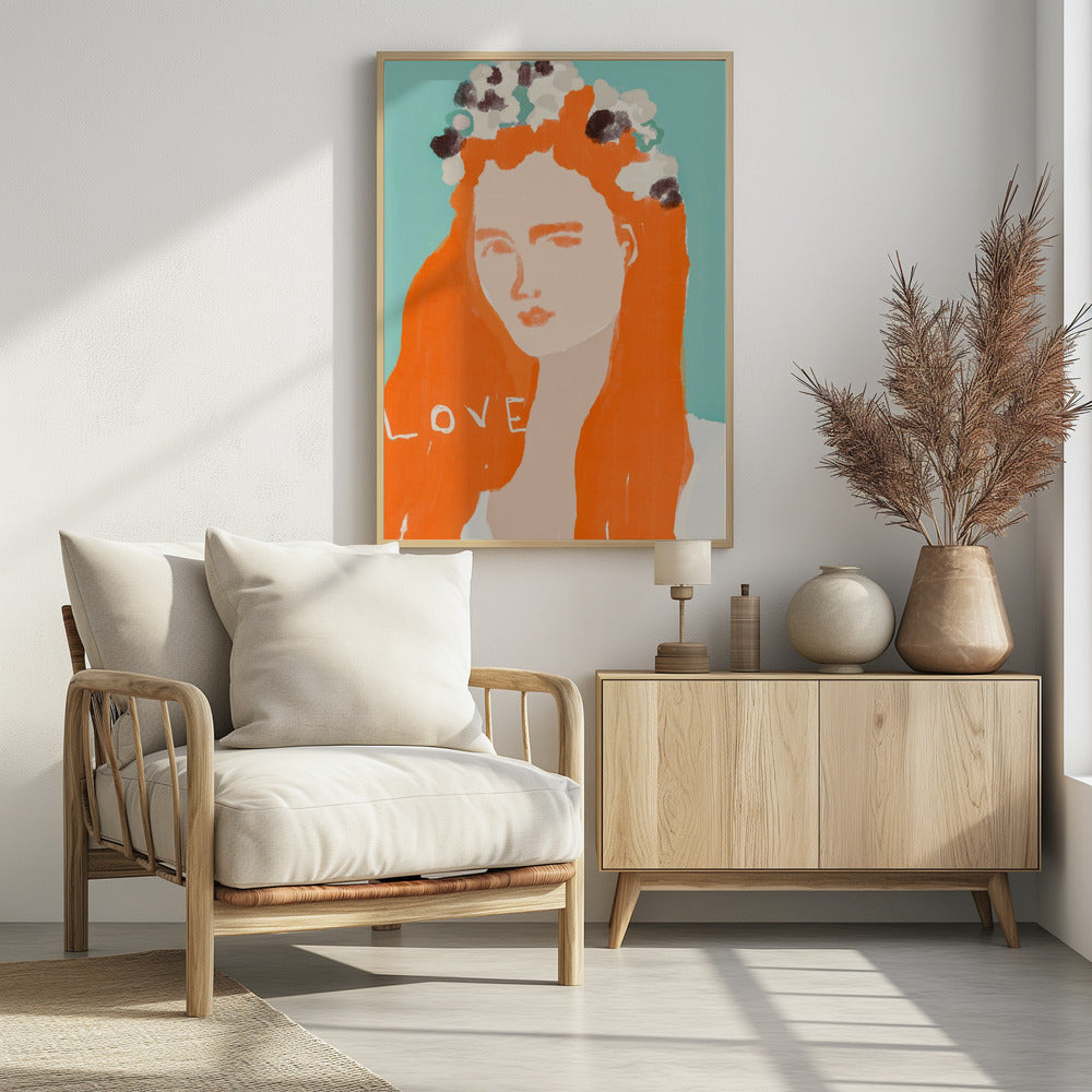 Woman with Orange Hair Adorned with Flowers | Poster