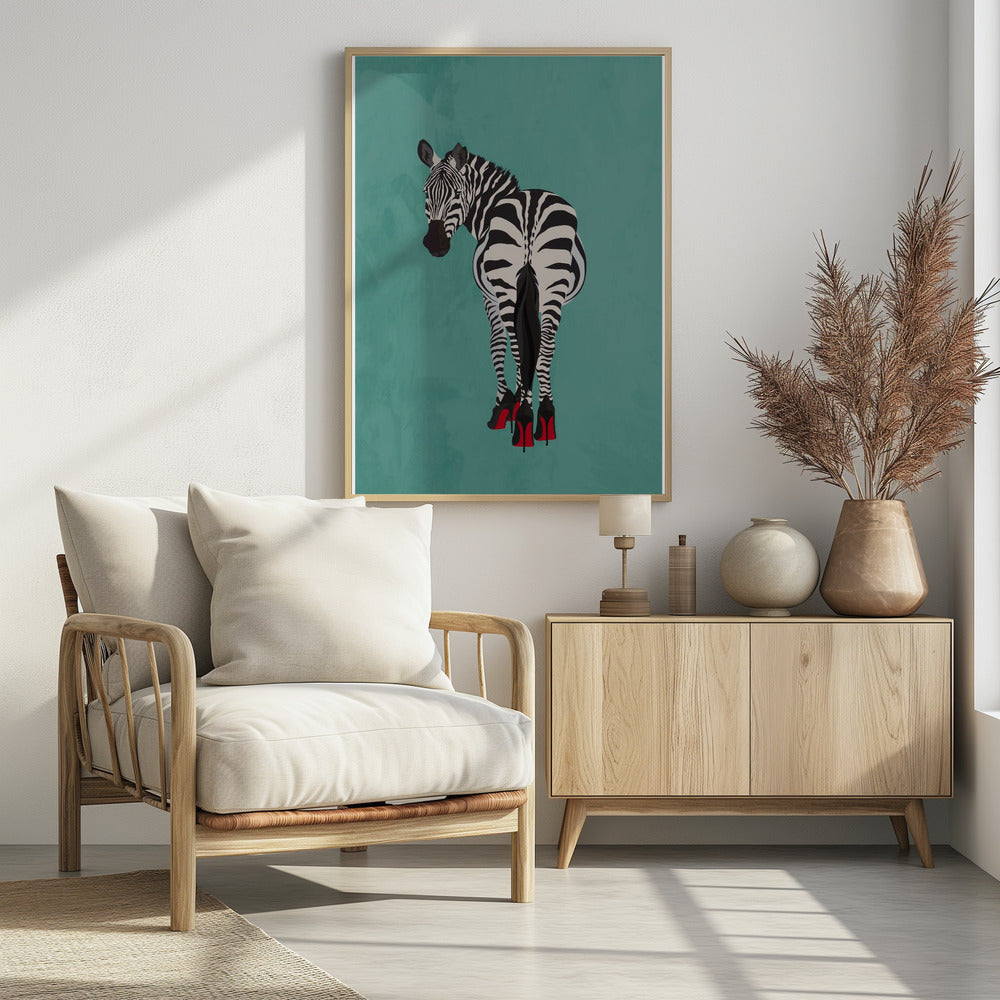 Zebra in heels teal | Poster