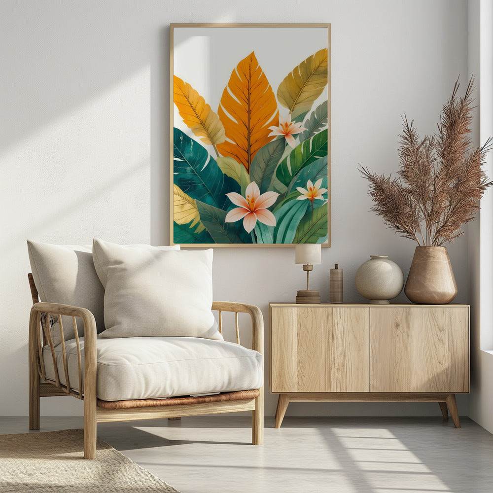 Tropical Leaves And Delicate Flowers | Poster