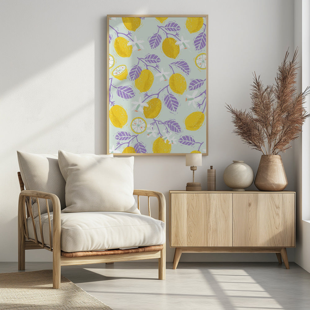 Yellow Lemons with Purple Leaves | Poster