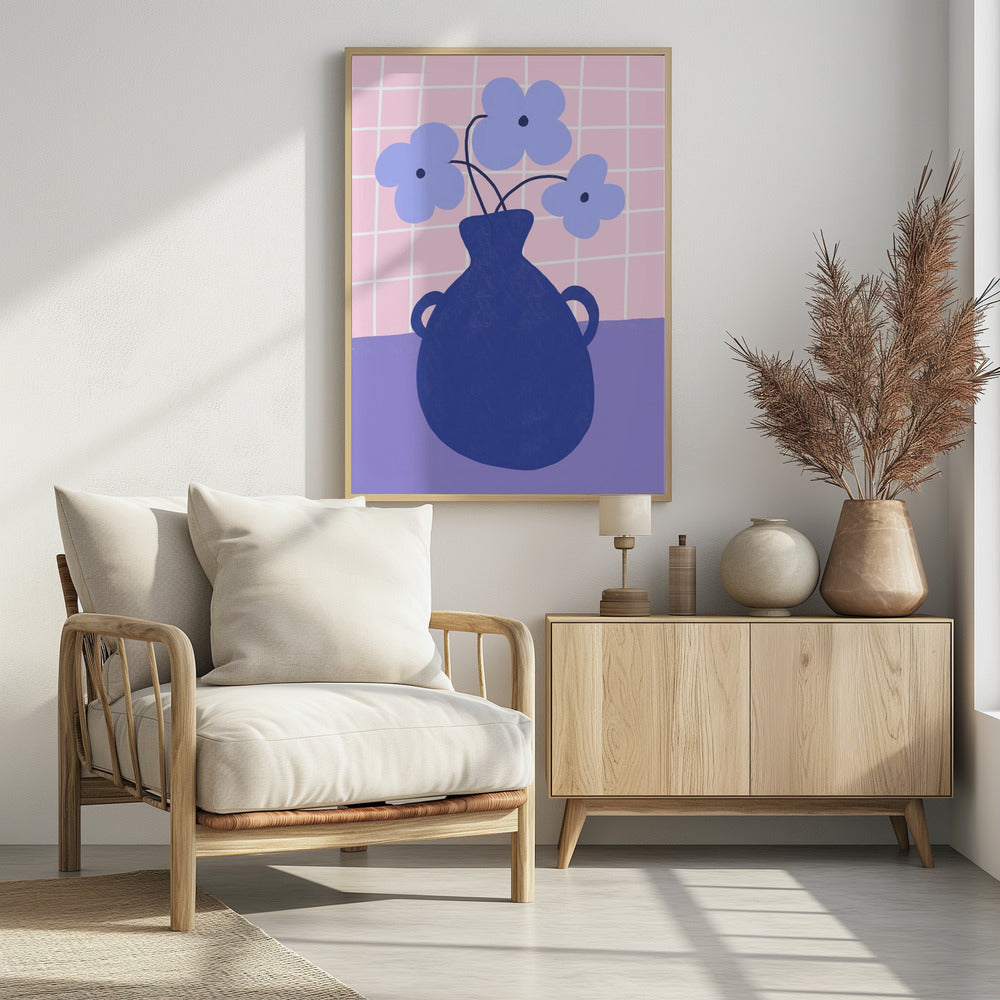Minimalist Vase with Blue Flowers | Poster