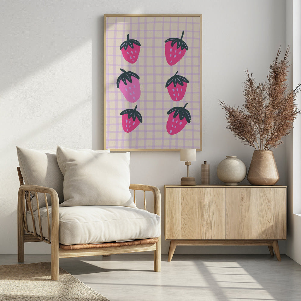 Abstract strawberries on a grid pattern | Poster
