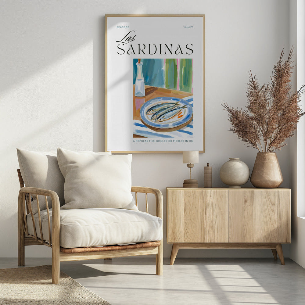 Plate of sardines with Bottle | Poster