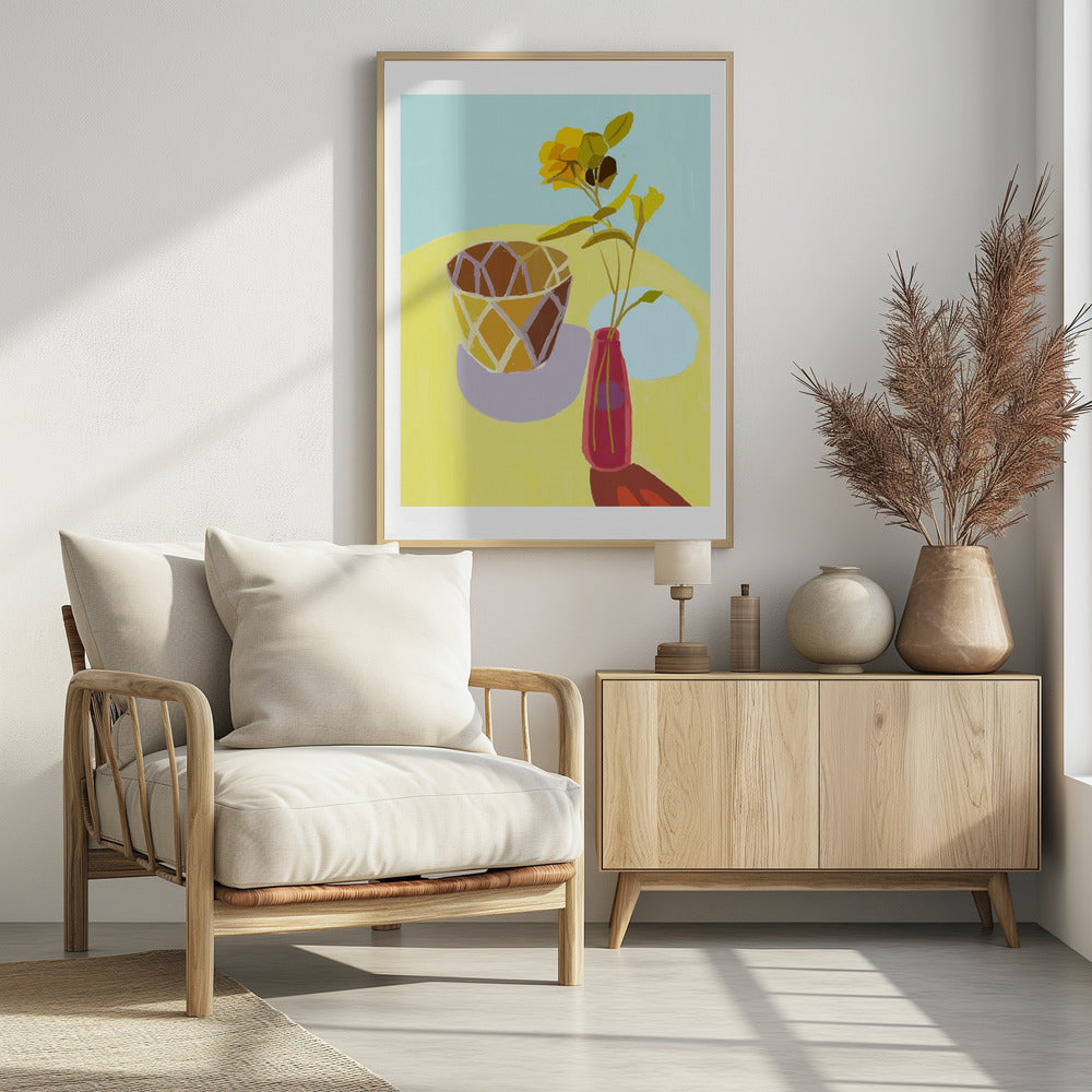 Yellow Flowers in a Red Pot | Poster