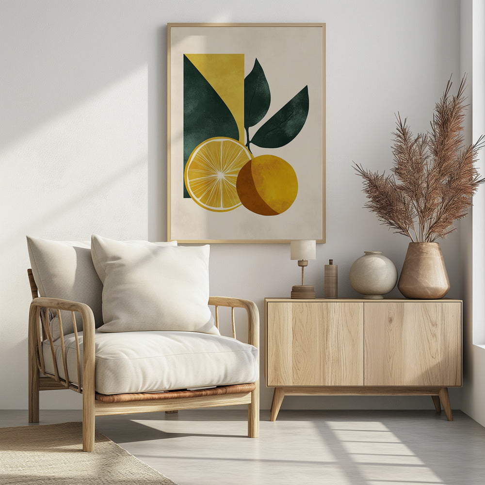 Yellow Lemon with Green Leaves Serenity | Poster