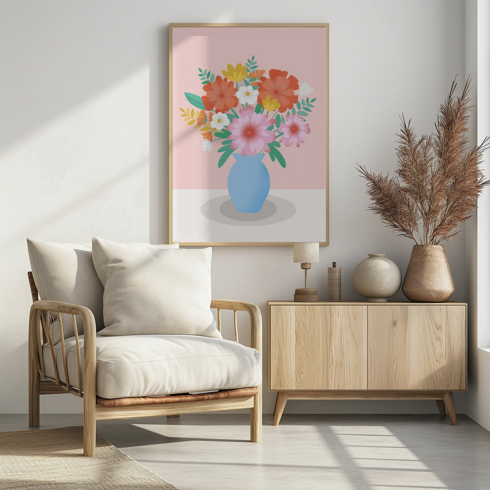 Vibrant Bouquet of Flowers in a Blue Vase | Poster