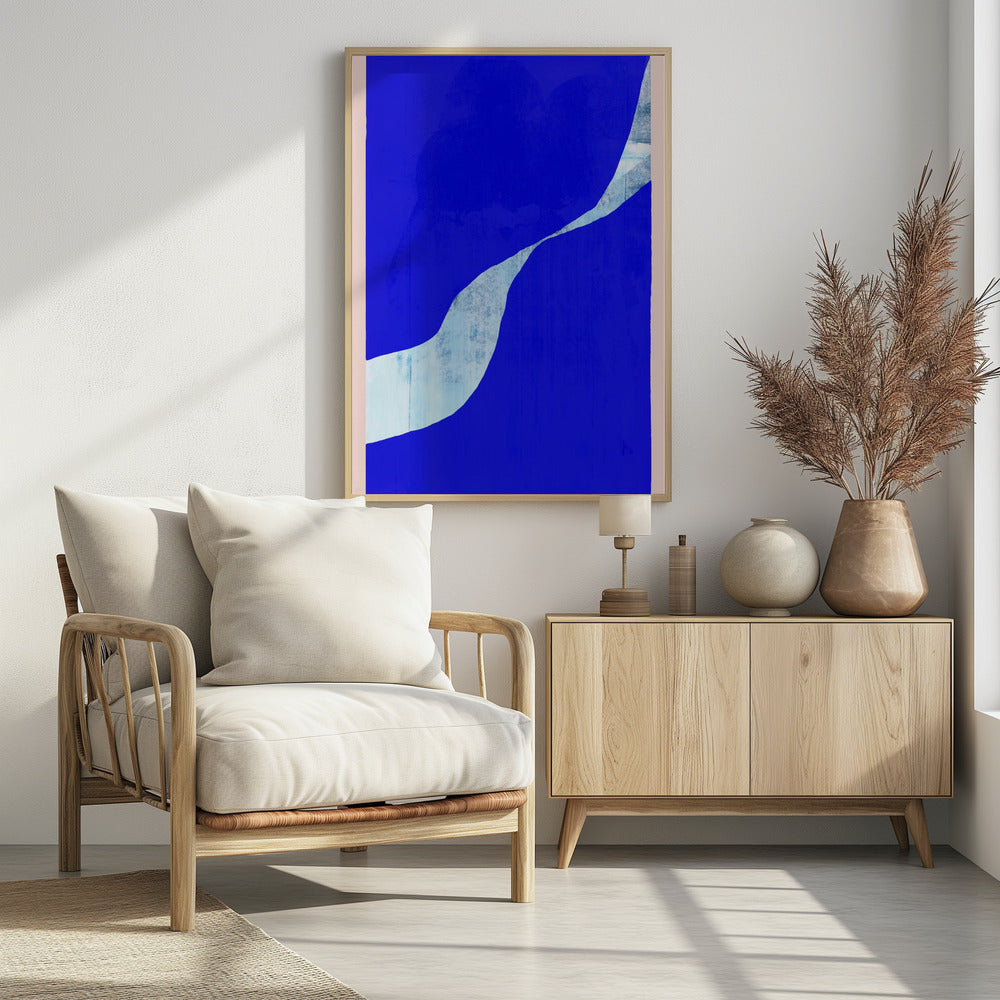 Blue Background With A Dynamic White Curve | Poster