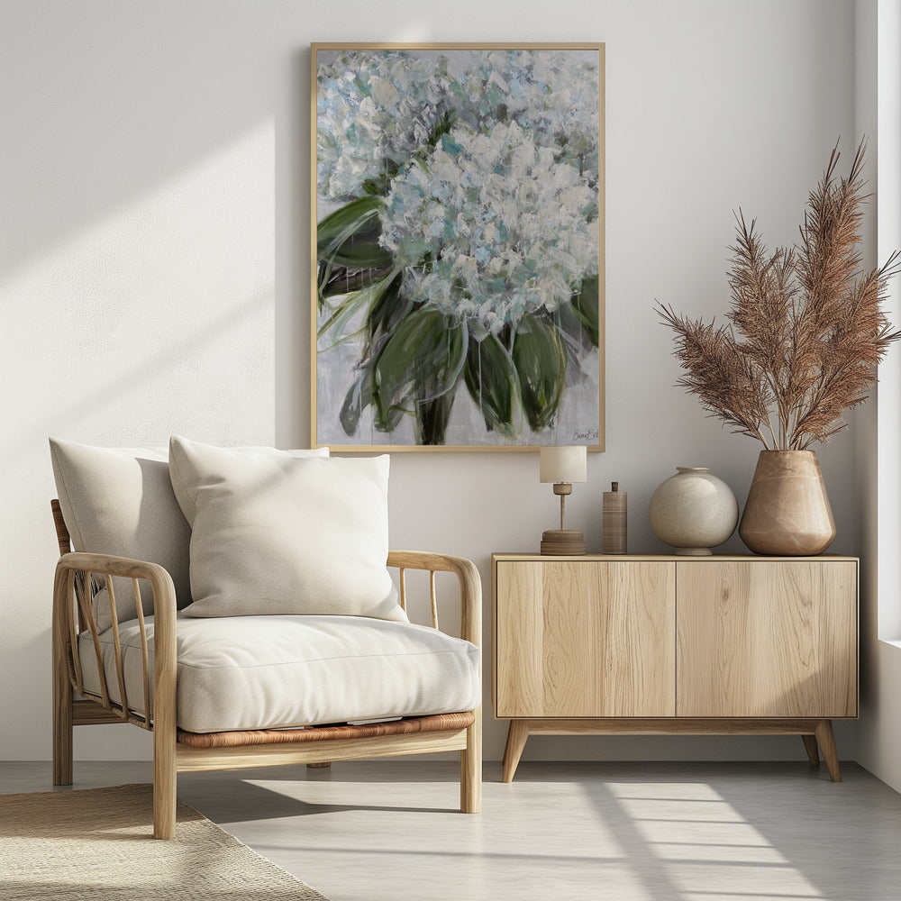 Delicate White and Blue Hydrangeas | Poster