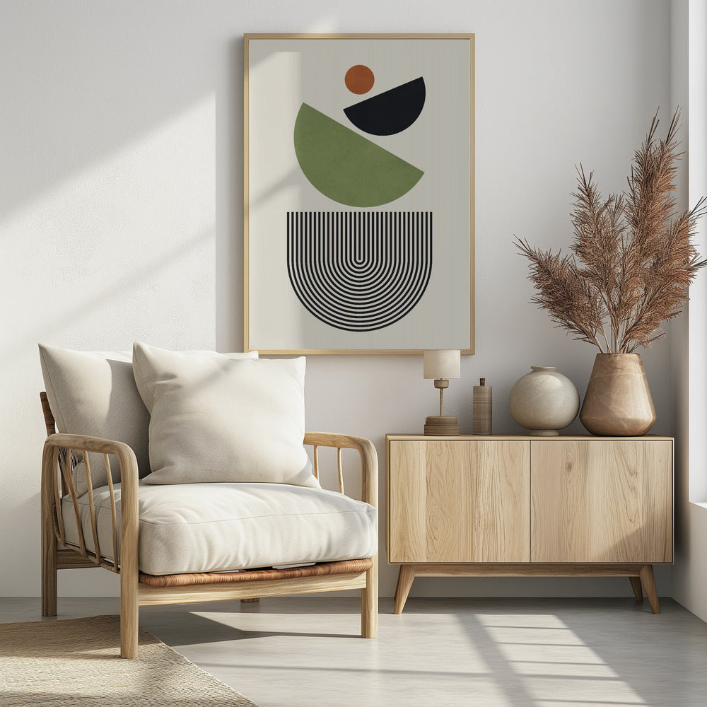 Geometric Shapes in Green Black and Orange | Poster