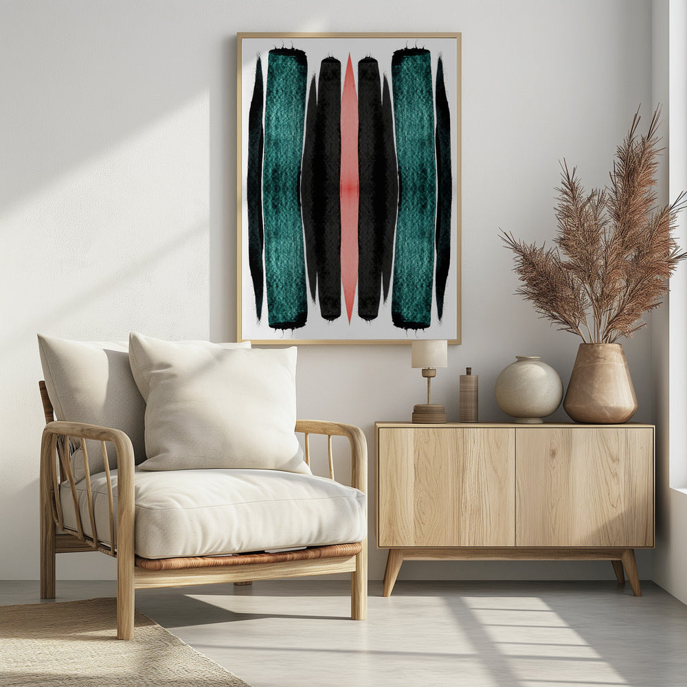 Turquoise And Black Vertical Stripes | Poster