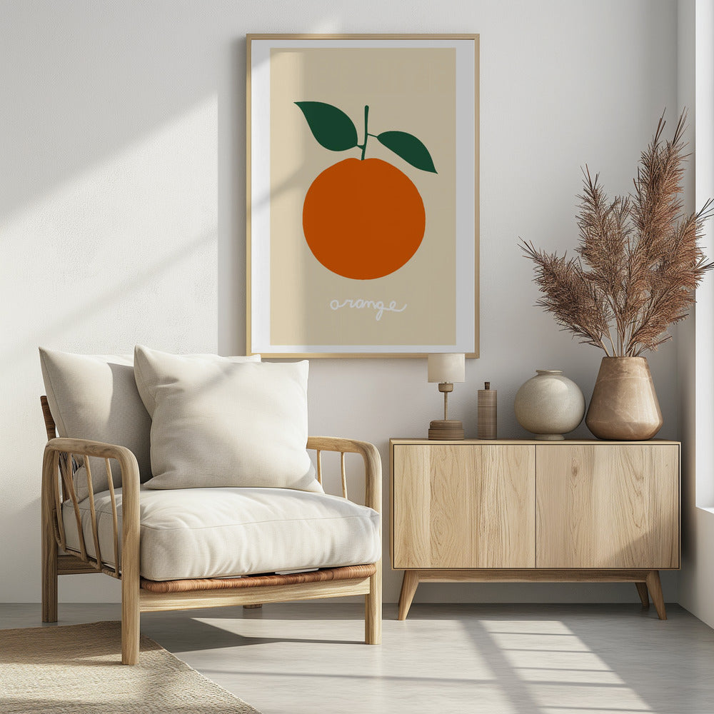 Stylized Orange With Dark Green Leaves | Poster