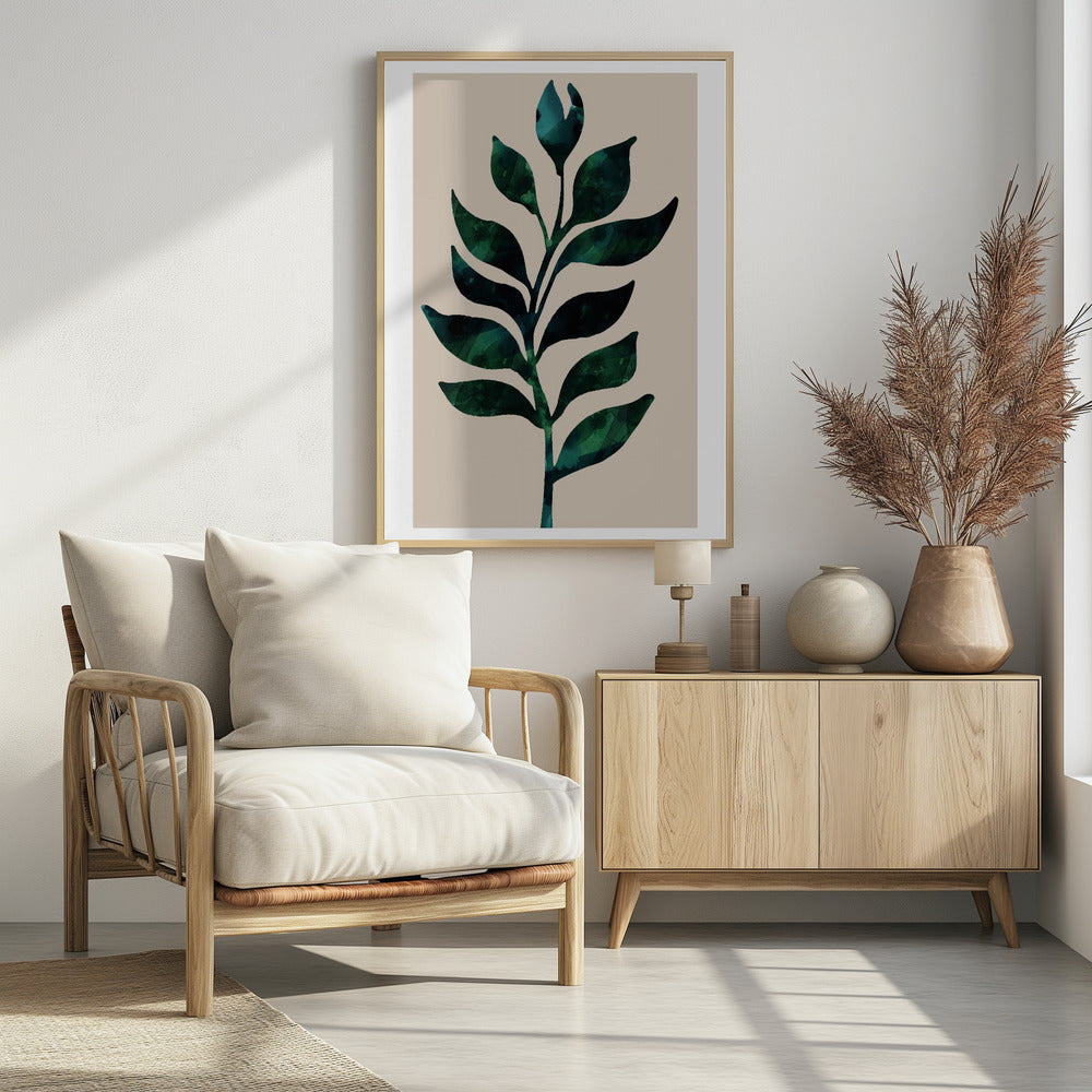 Stylized Plant Motif With Dark Green Leaves | Poster