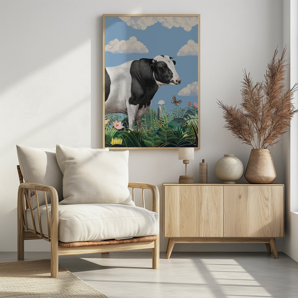 Colourful Portraits of Happy Cows (butterfly Included) | Poster
