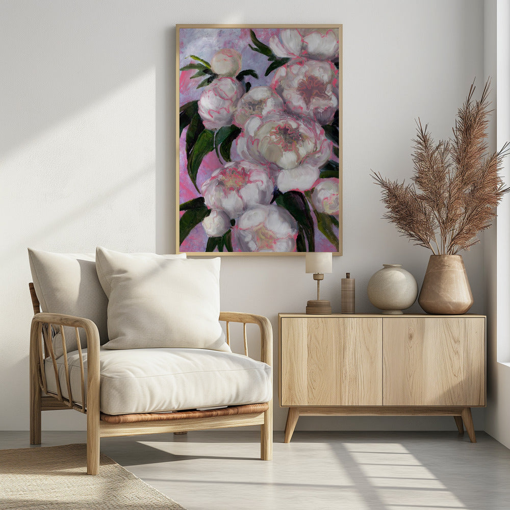 White Peonies With Pink Highlights | Poster