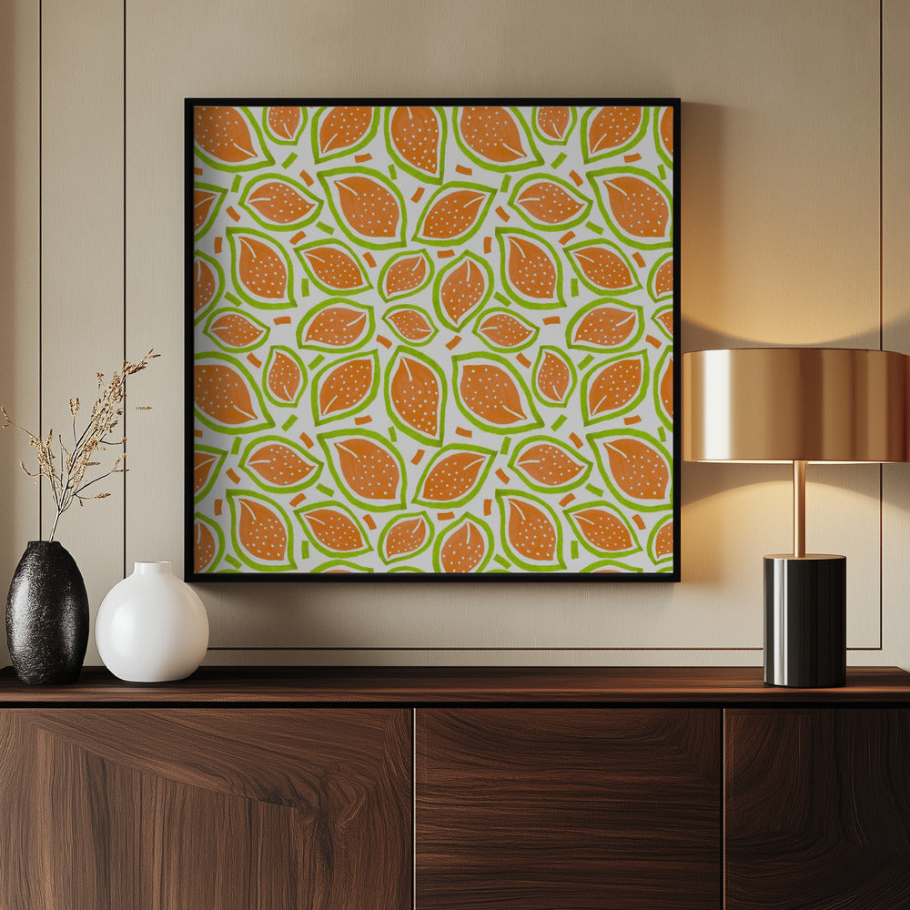 Melon Scattered Leaves Polka Dot | Poster