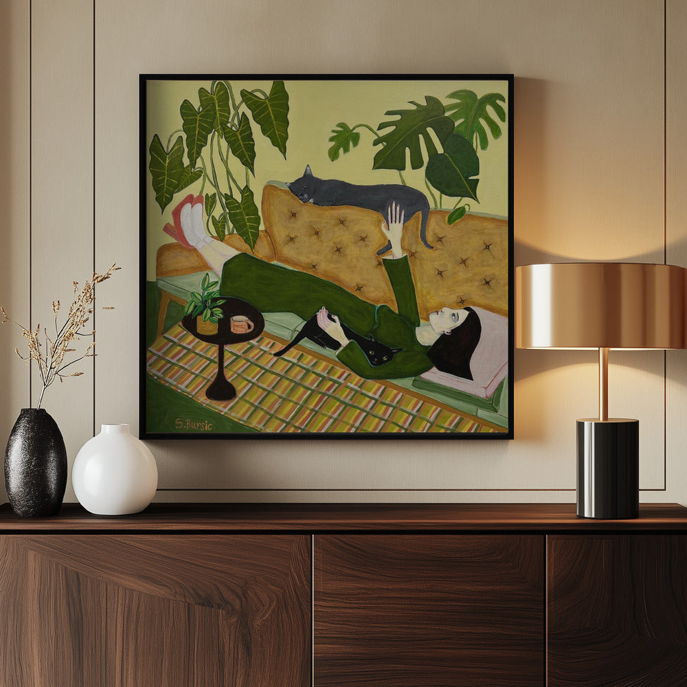 Cat Lady on Couch having a date | Poster