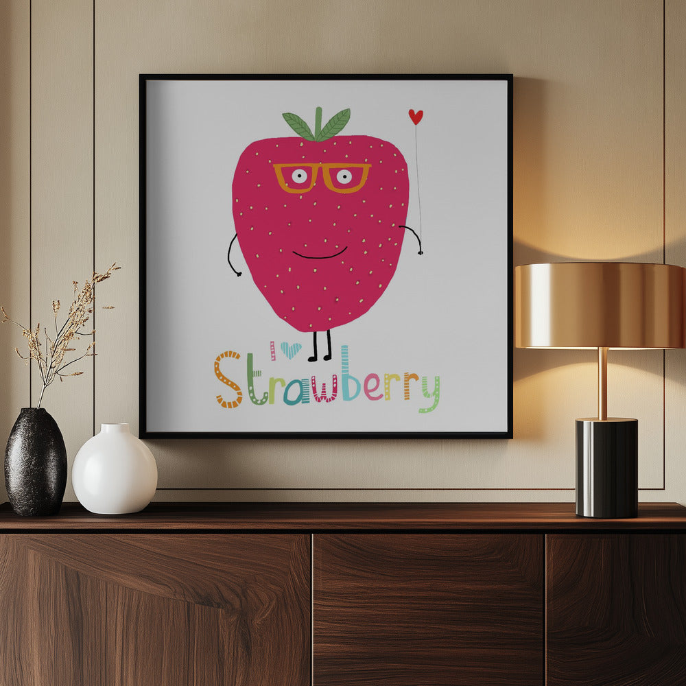 I Love Strawberry! Cute Strawberry Holding a Heart | Poster