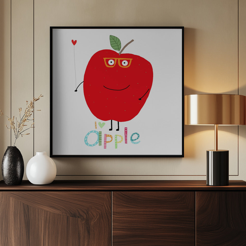 I Love Apple! Happy Apple Holding a Love Heart. | Poster